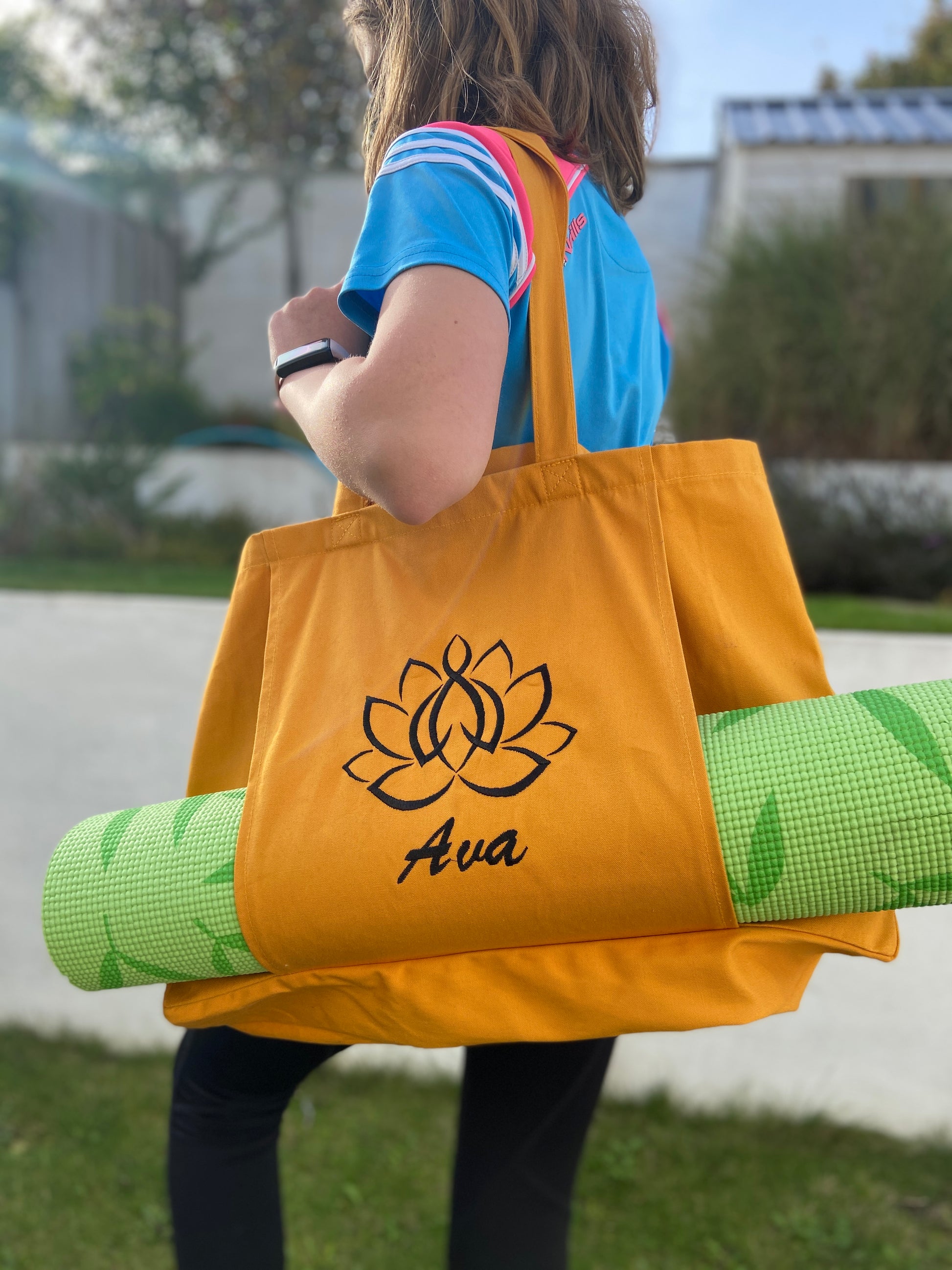 Personalised Yoga or Pilates Tote Bag | Lotus Flower Design